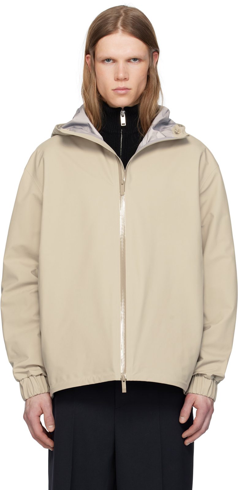 Beige Bise Hooded Rain Jacket 251111M180030