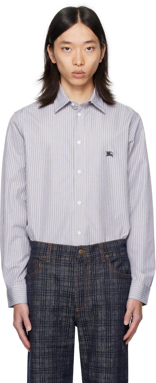 Black & White Striped Cotton Shirt 252376M192014