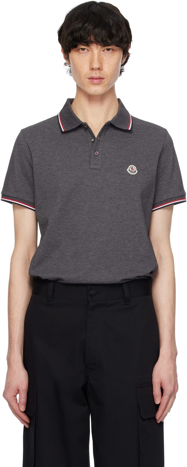 Gray Tricolor-Trimmed Cotton Piquet Polo 251111M212012
