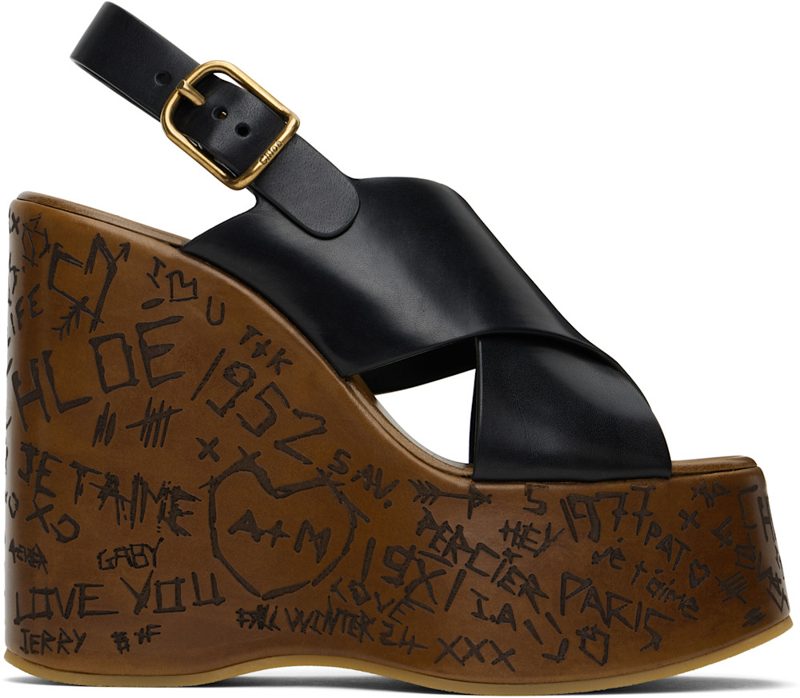 Chloe Black Maxime Wedge Sandals 251338F122001