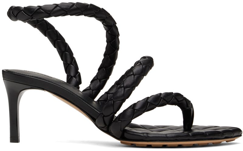 Black Leaf Heeled Sandals 241798F125020