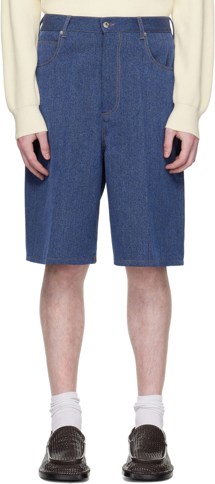 Blue Melange Drill Shorts 251798M193006