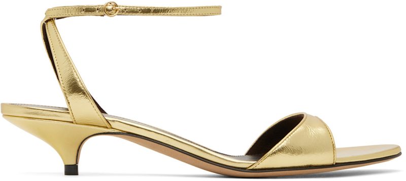 The Row Gold Vika Ankle Strap Kitten Heeled Sandals 251359F125007