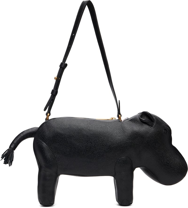 Black Pebble Grain Hippo Baguette Bag 252381M170004