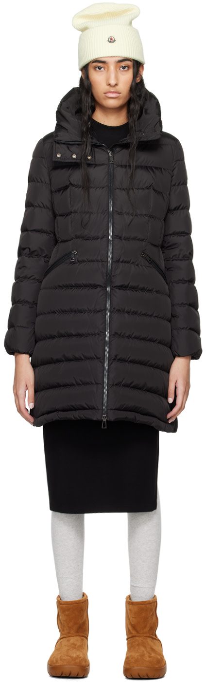 Black Flammette Down Coat 242111F061017