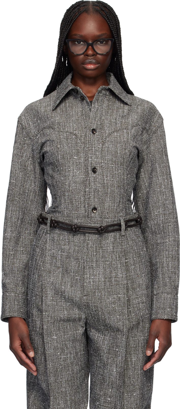 Gray Melange Viscose & Silk Shirt 251798F109000