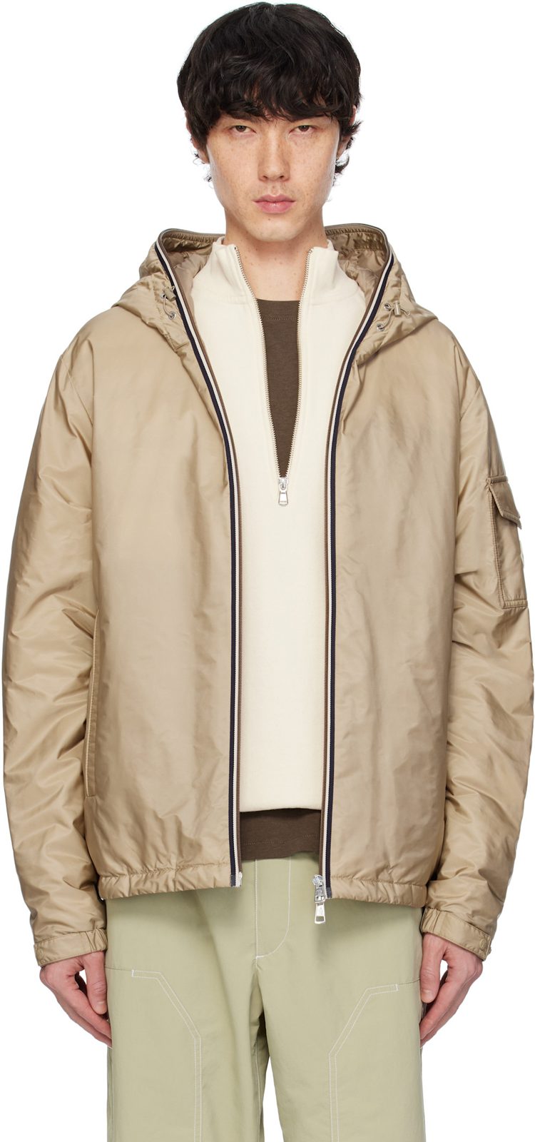Beige Evettes Hooded Short Down Jacket 251111M180045