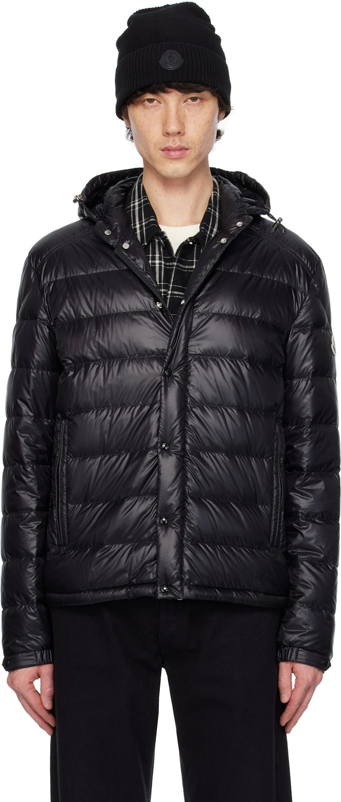 Black Gliere Hooded Short Down Jacket 251111M178030