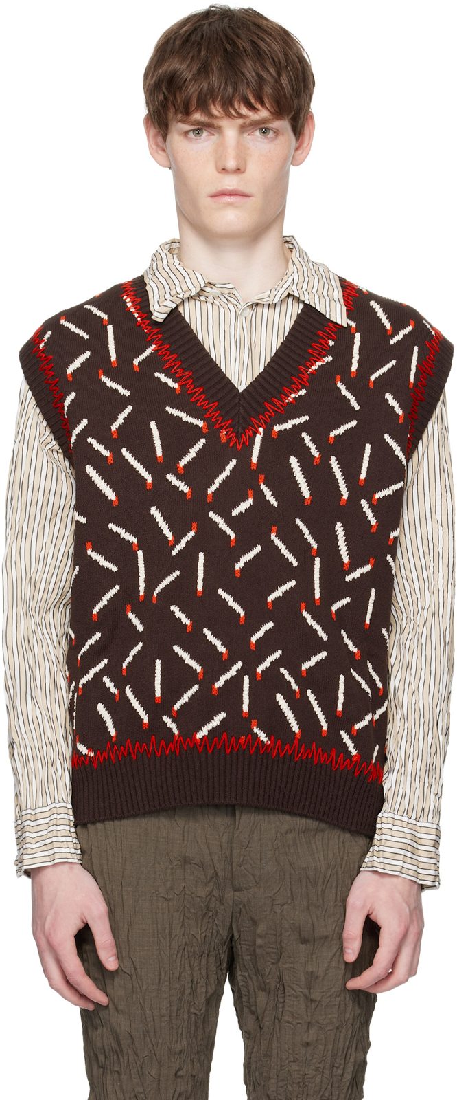 Brown Cotton Jacquard Matches Vest 251798M206000