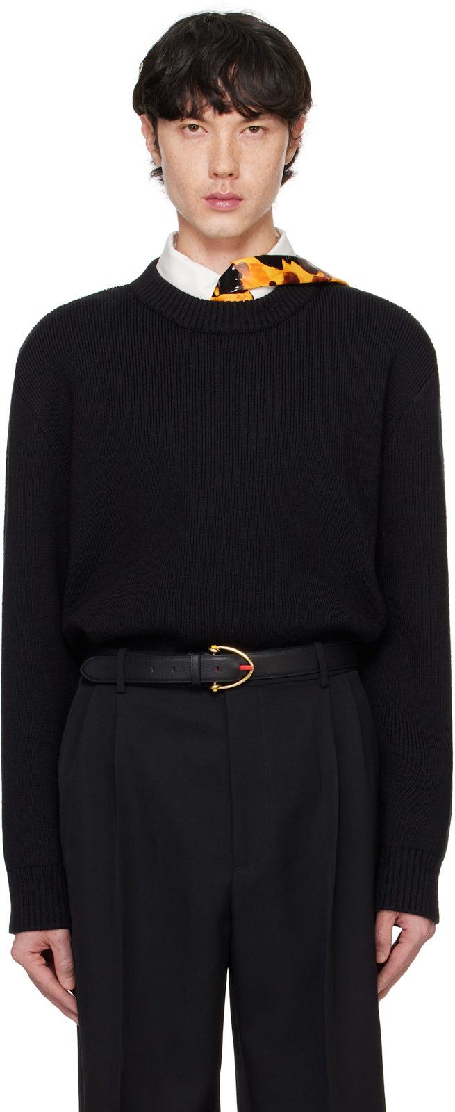 Black Classic Wool Tailored Sweater 242798M201002