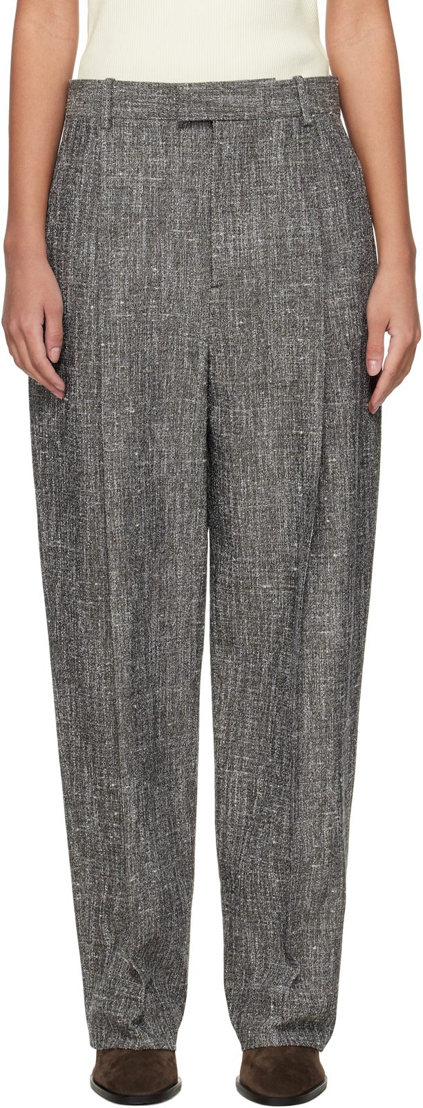 Gray Melange Viscose & Silk Trousers 251798F087001