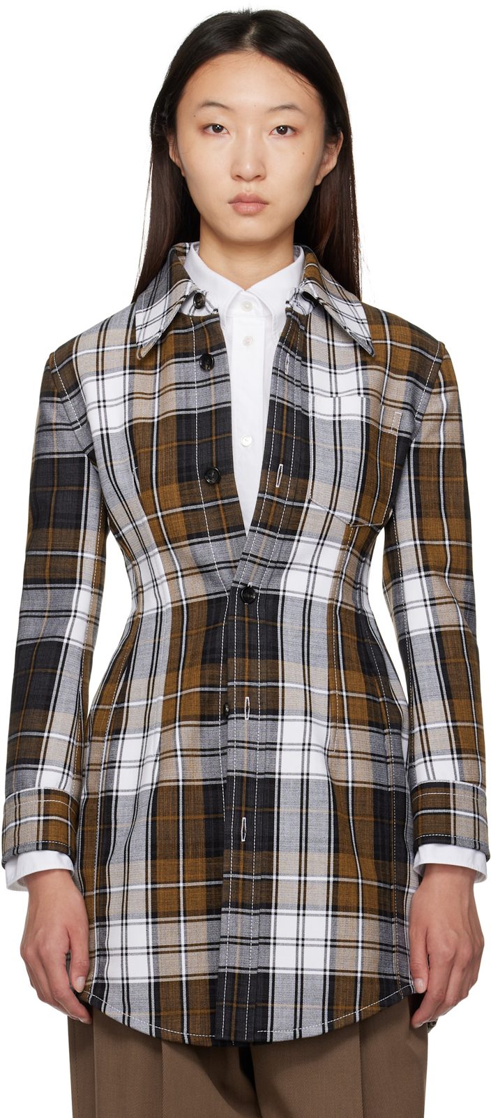 Multicolor Structured Cotton Check Coat 251798F063002