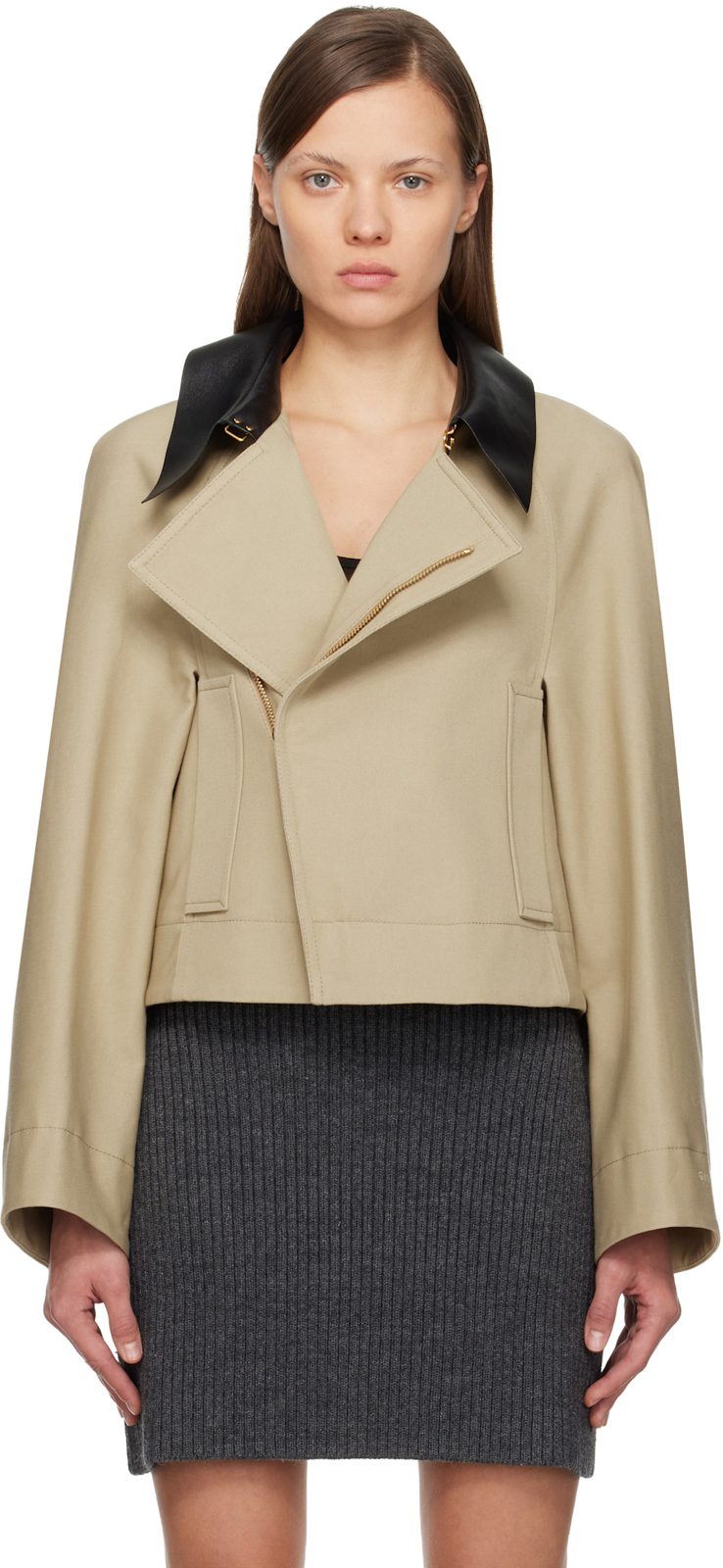 Beige Cropped Peacoat 252278F063000
