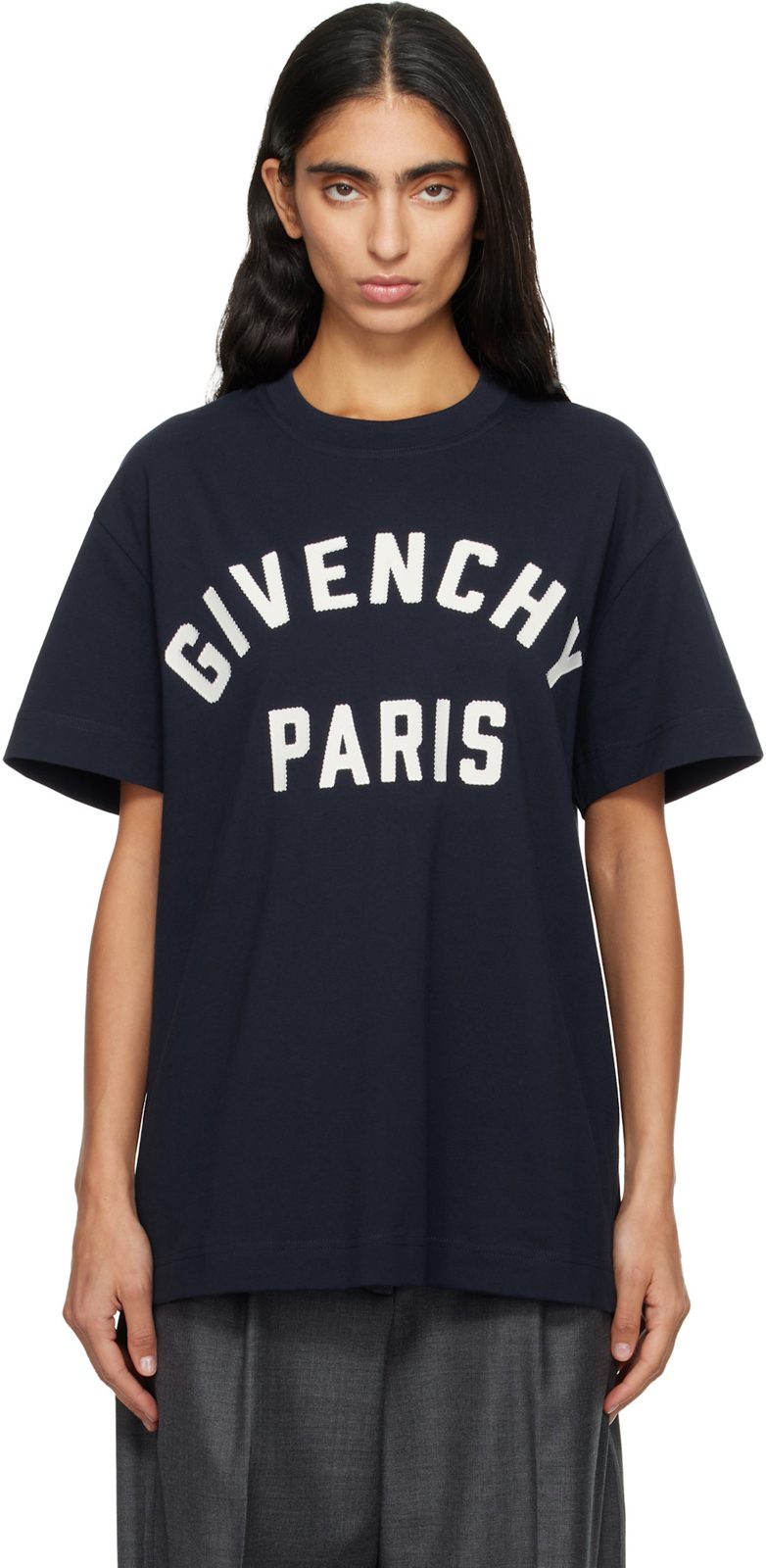 Navy [지방시] Paris Boxy Fit T-shirt 252278F110000