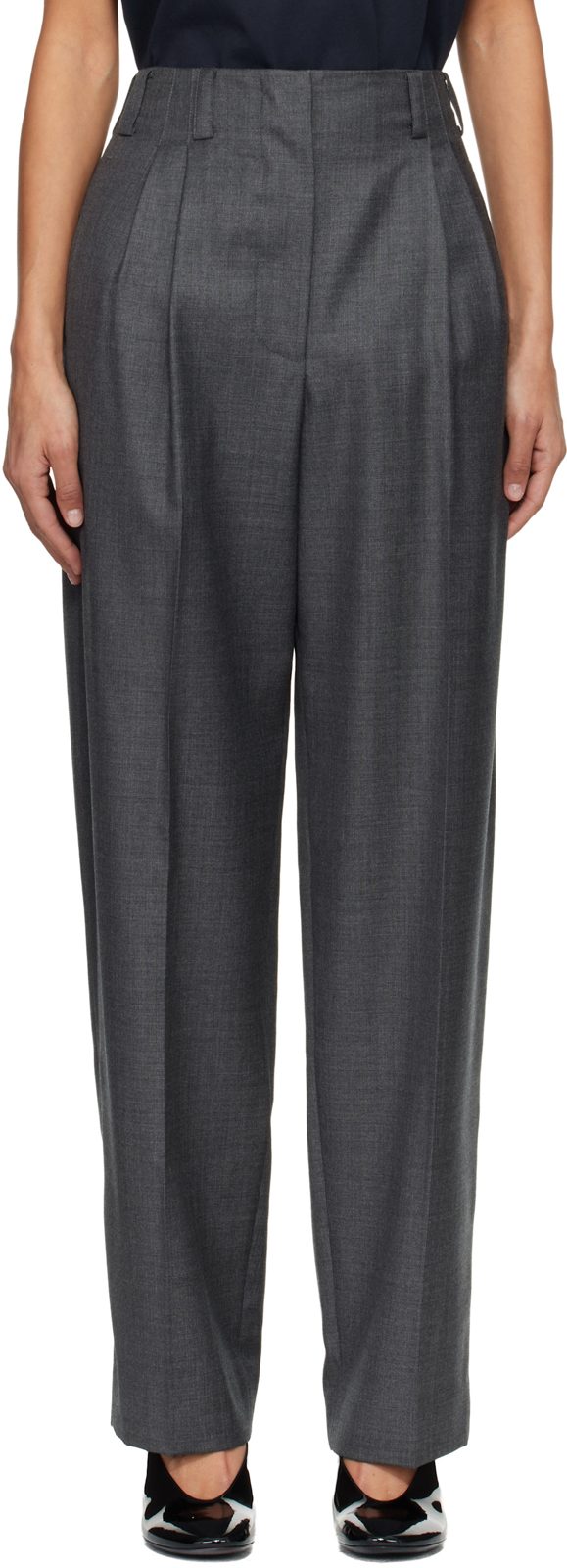 Gray Double Pleat Trousers 252278F087006