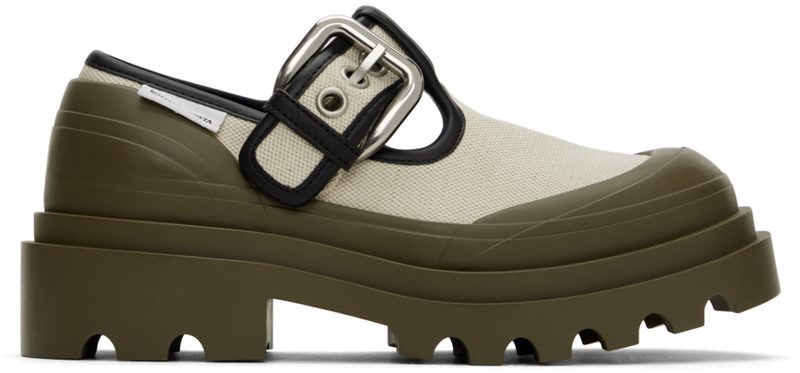 Beige & Khaki Trek Mary-Jane Loafers 242798M231010