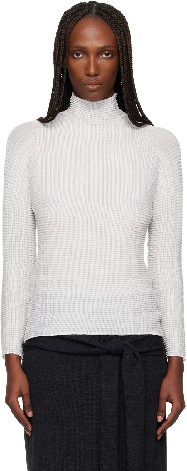 White Wooly Pleats Top 261809F099010