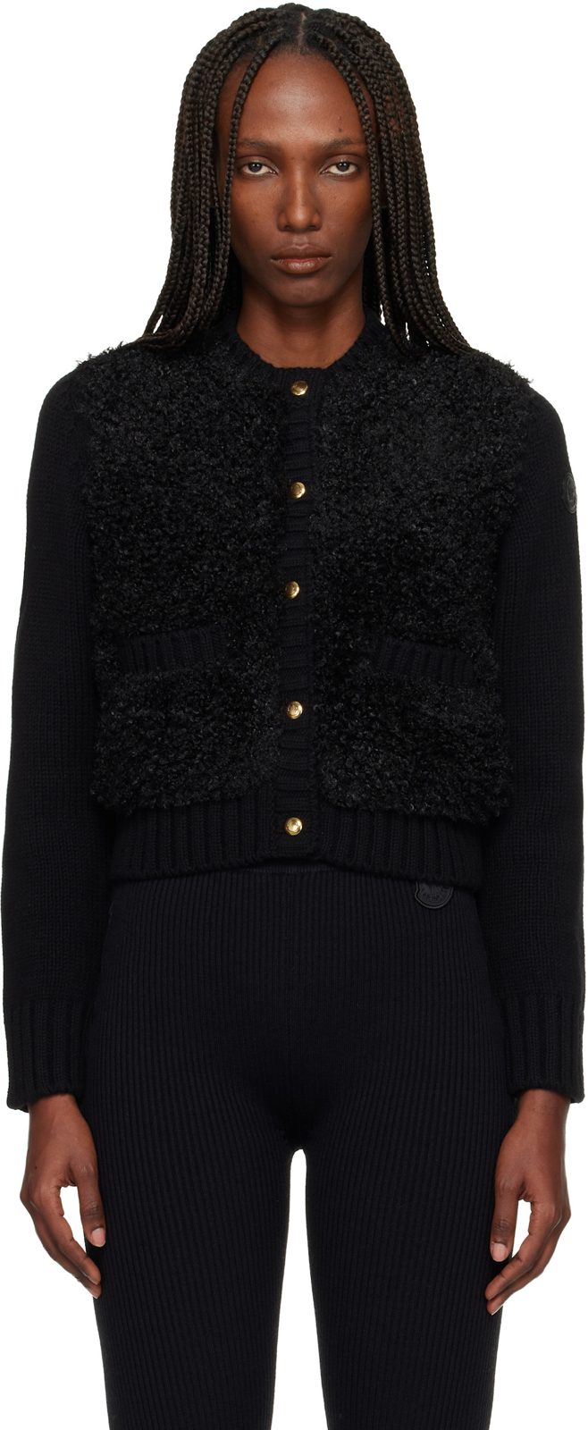 Black Paneled Down Cardigan 252111F095006