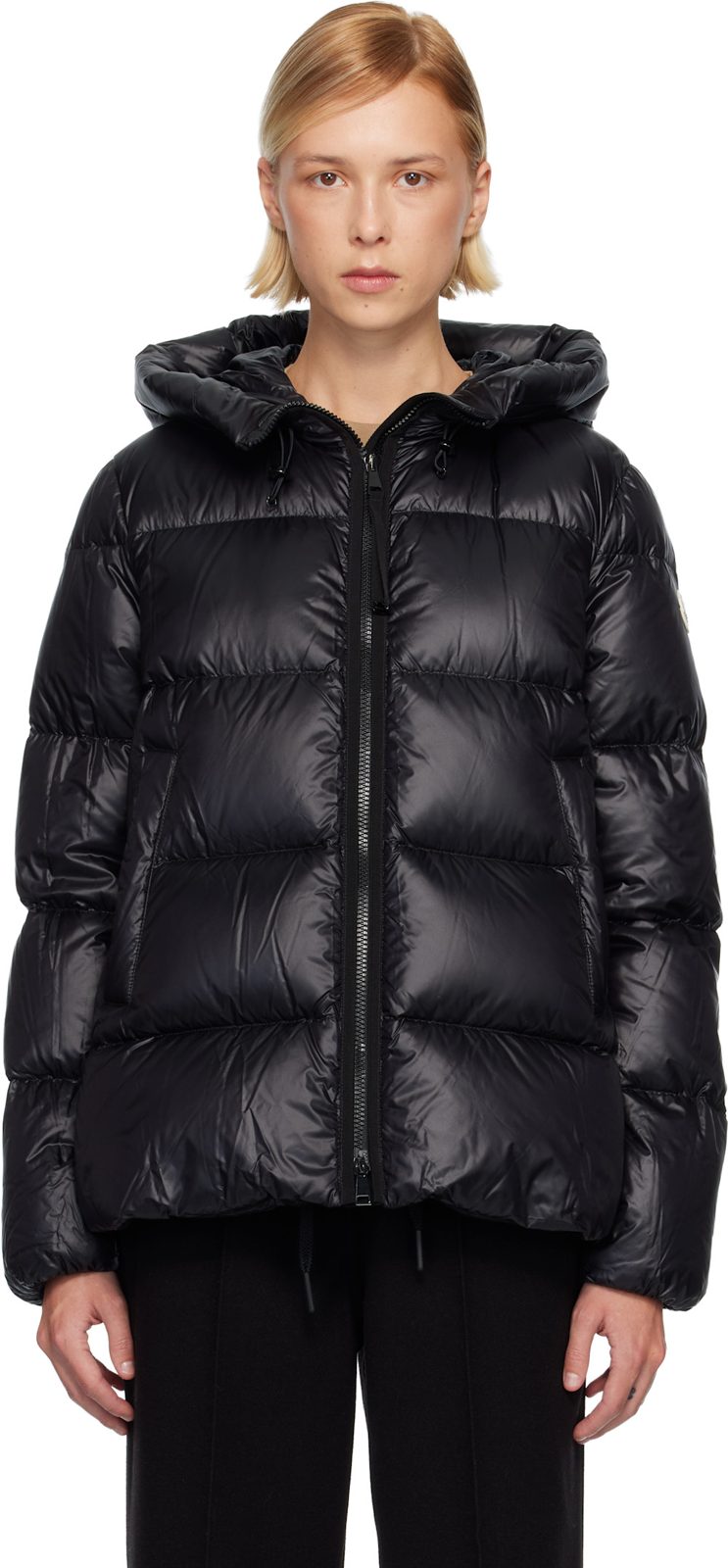 Black Serittes Hooded Short Down Jacket 252111F061002