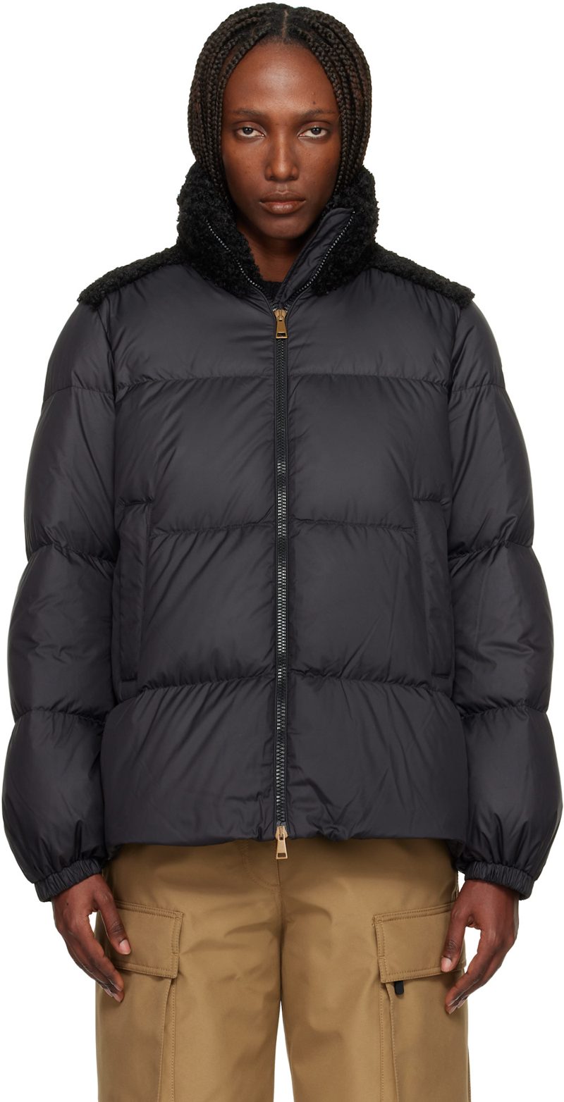 Black Esnaie Teddy-Trimmed Short Down Jacket 252111F061028