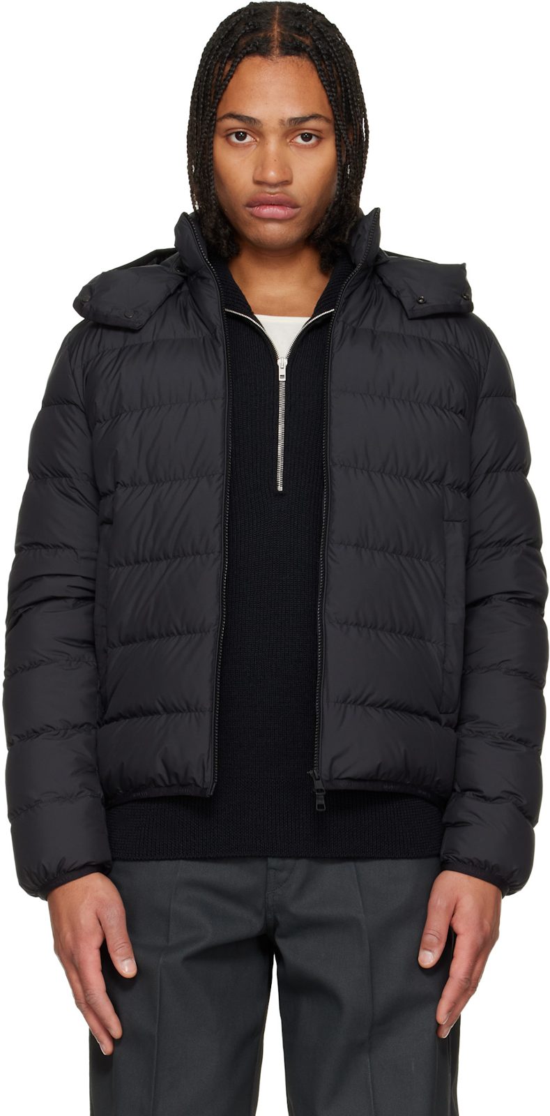 Black Montbrocq Hooded Short Down Jacket 252111M178092