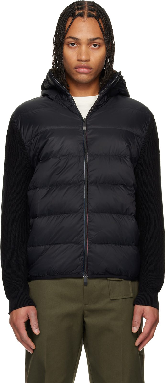 Black Padded Cotton Zip-Up Down Hoodie 252111M200000