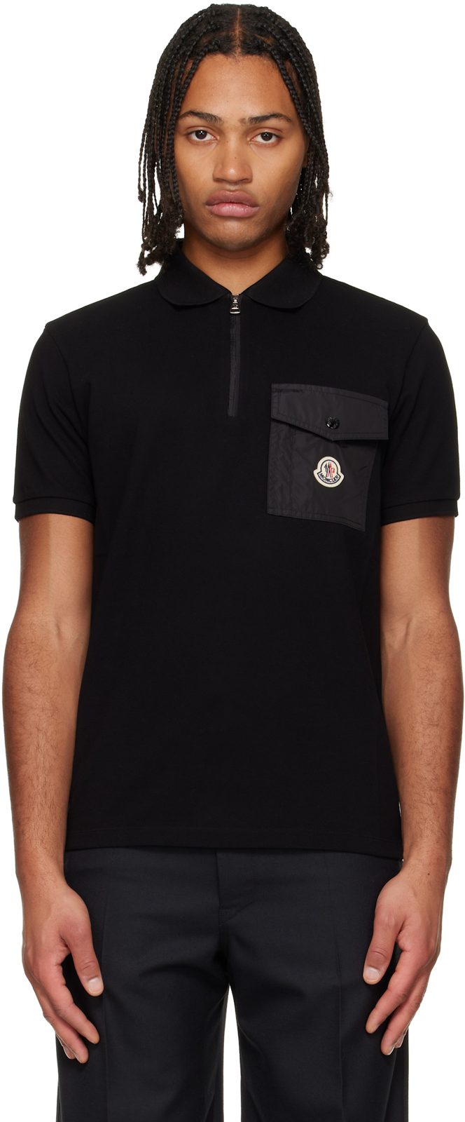 Black Cotton Piquet Pocket Polo 252111M212020