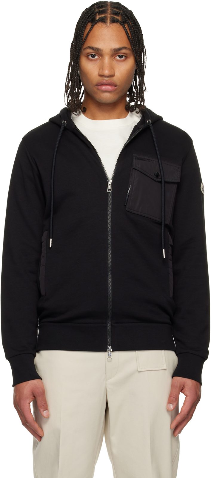 Black Cotton Blend Zip-Up Hoodie 252111M202055