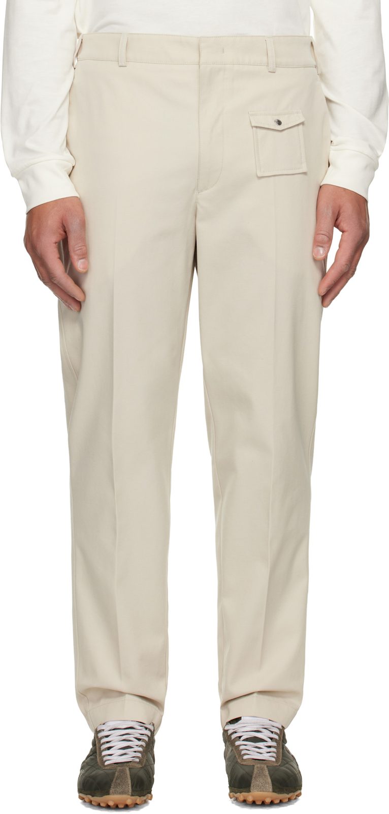 Beige Tailored Gabardine Trousers 252111M191046