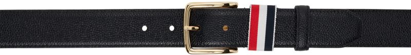 Black Calfskin Pebbled Leather Belt 242381M131000