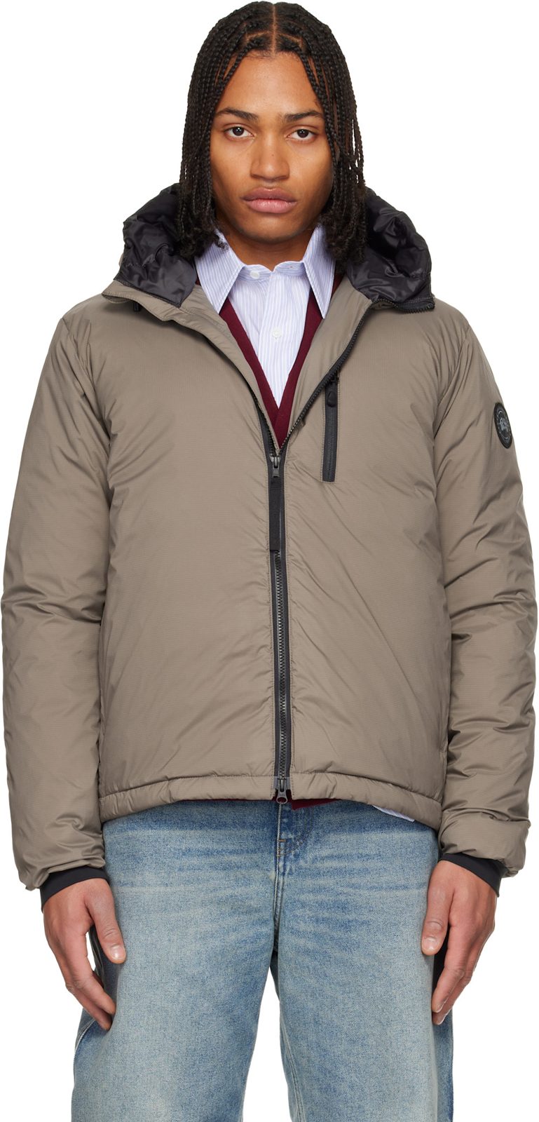 Taupe Black Label Lodge Hooded Down Jacket 252014M178024