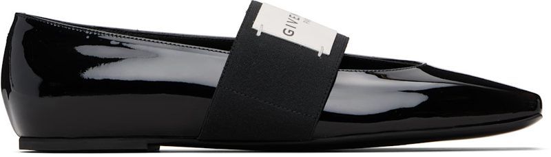 Black Sliced Square Patent Leather Ballerina Flats 252278F118001