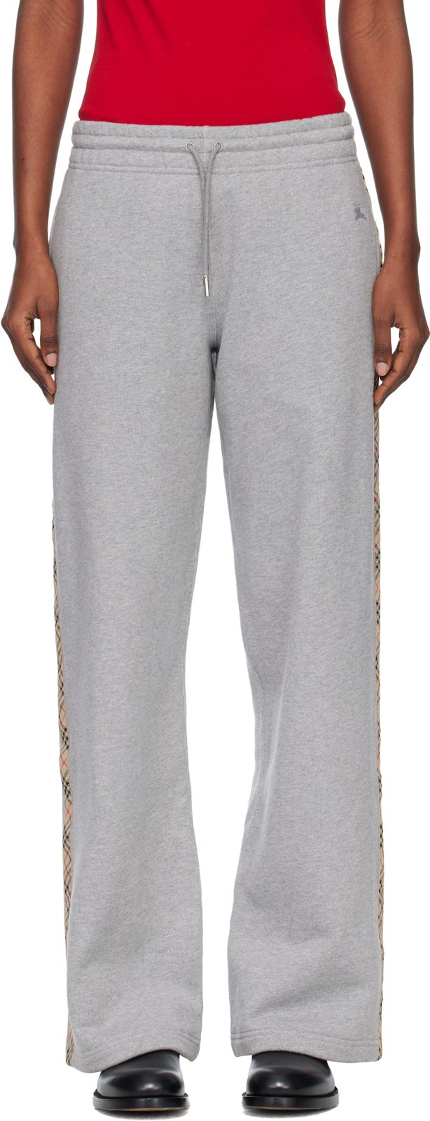 Gray Check Trim Cotton Track Pants 261376F086000