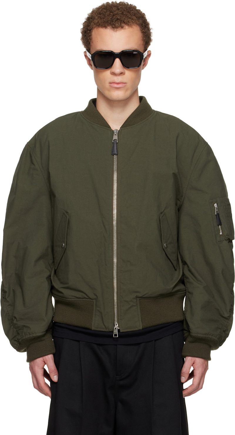 Green Couture Seam Bomber Jacket 261278M175001