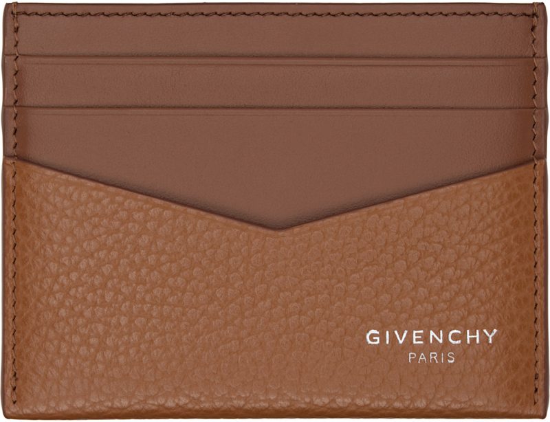 Brown Grained Leather Card Holder 261278M163012