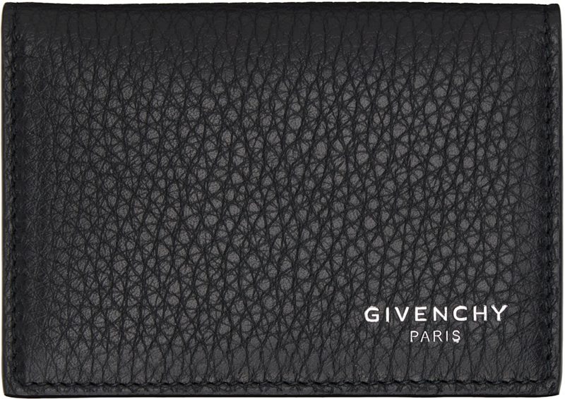 Black Flap Grained Leather Card Holder 261278M163010