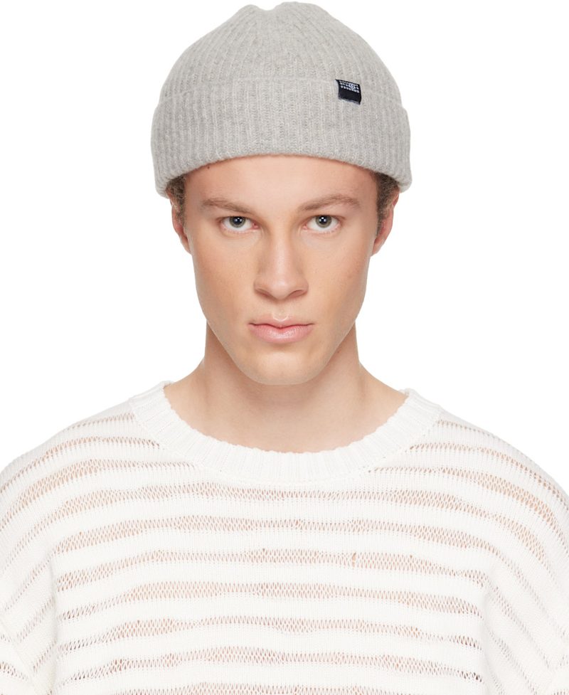 Gray Ribbed Wool Beanie 261188M138000