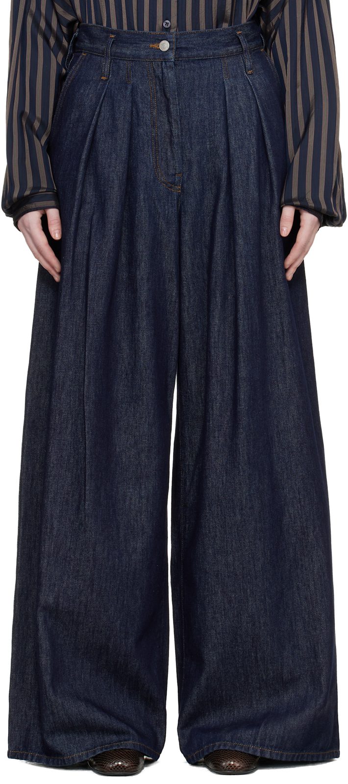 Indigo Wide Pleated Jeans 261358F069004