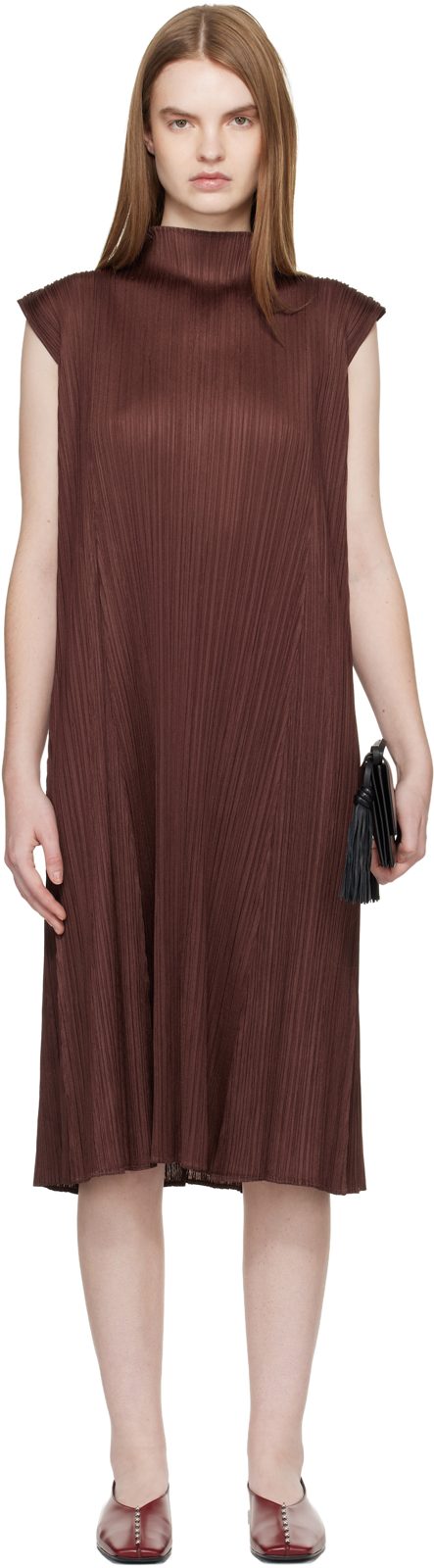 PLEATS PLEASE [이세이 미야케] Brown Monthly Colors November Midi Dress 261941F054000