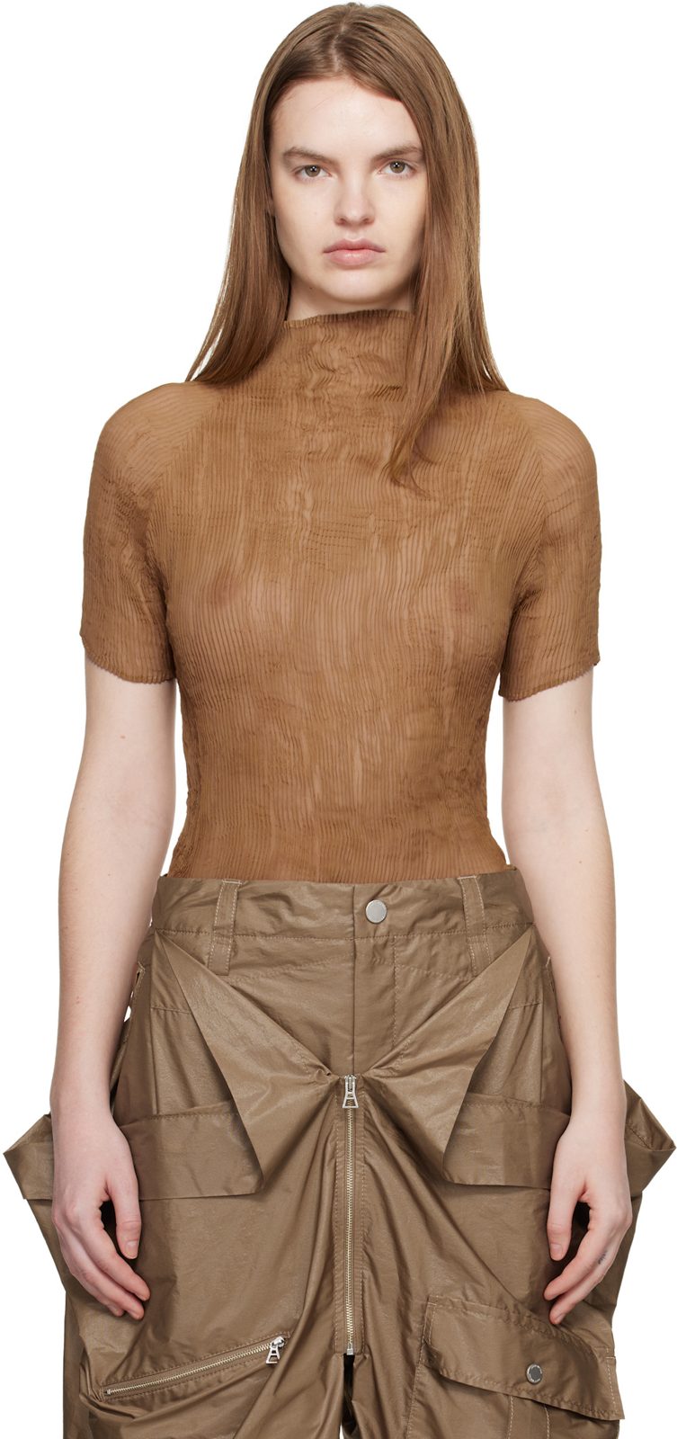 Beige Chiffon Twist 3 Top 261809F110000