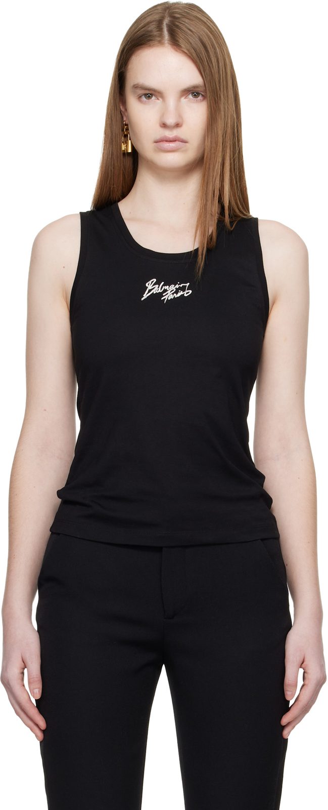 Black Relaxed [발망] Paris Brush Print Tank Top 261251F111003