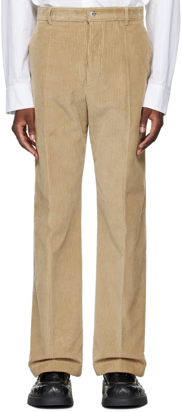 Beige Creased Trousers 242798M191002