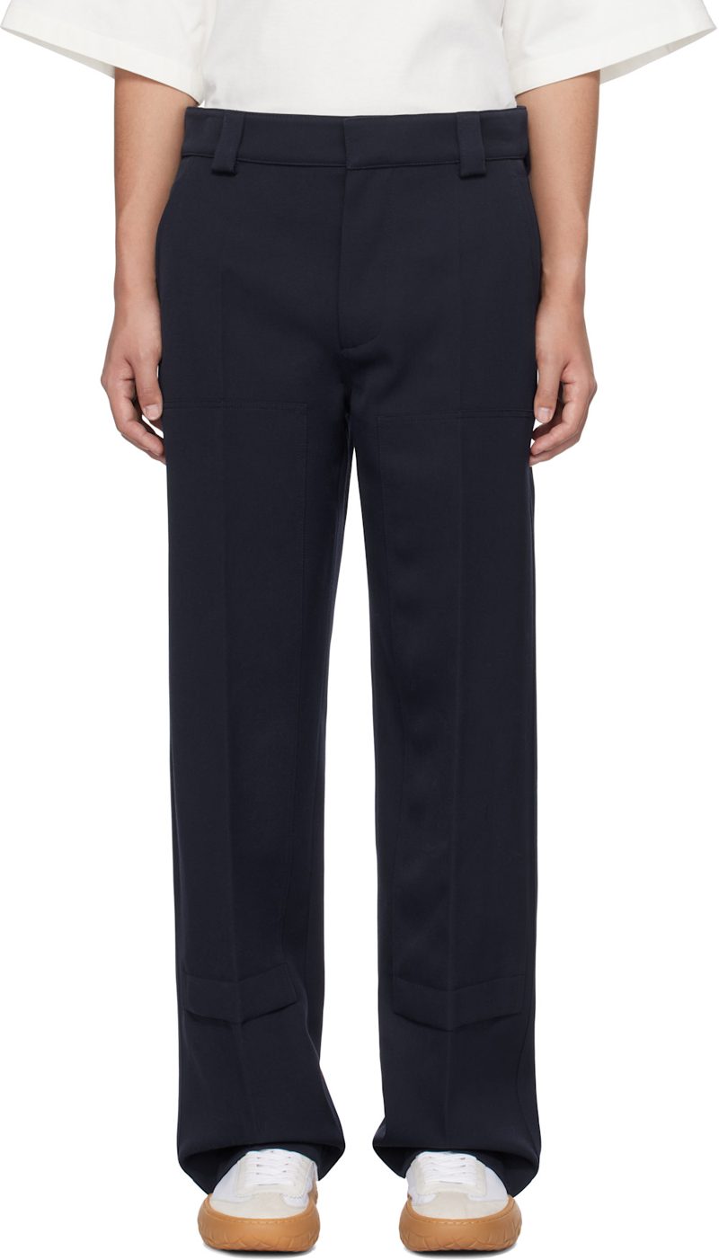 Navy Wool Grain De Poudre Trousers 251798M191002