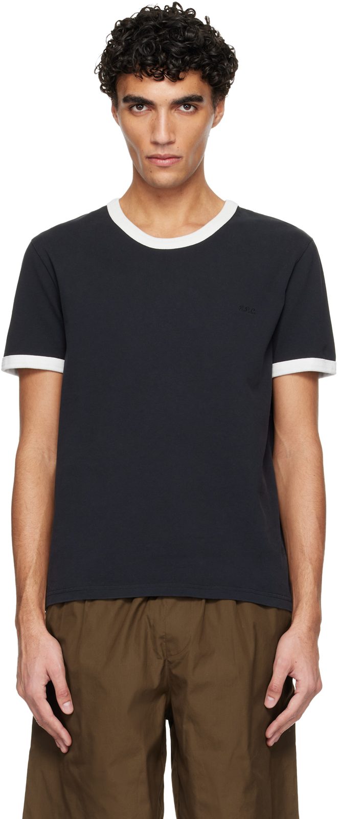 Black Contrast Trim T-shirt 261252M213024