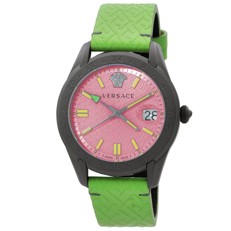 Greca Time GMT Quartz Pink Dial Mens Watch VE7C00323