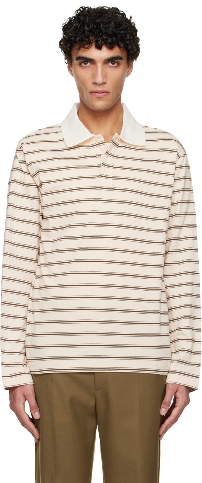 오프화이트 Long-Sleeve Striped Polo 261252M212011