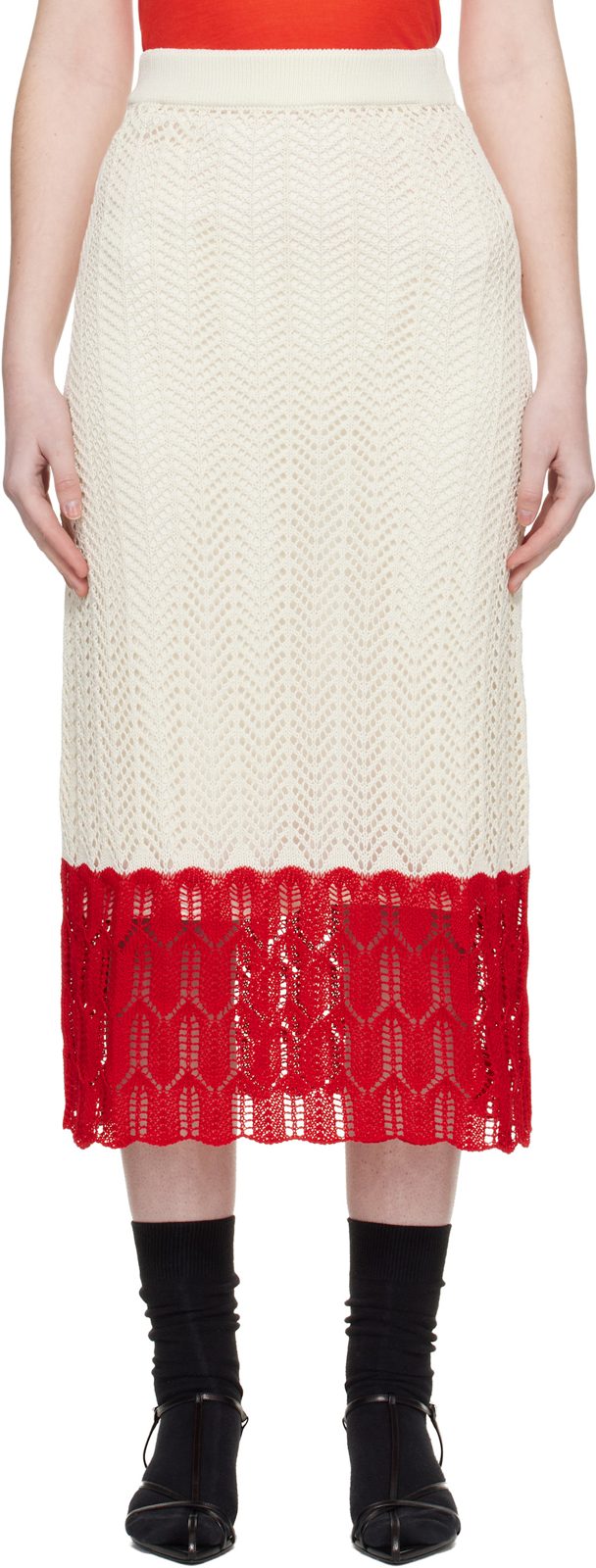 μ€ννμ΄νΈ & Red Bicolor Lace Midi Skirt 261249F092001