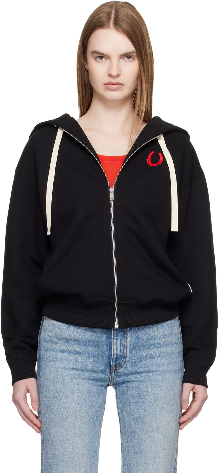 Black Cotton Terry Zip-Up Hoodie 261249F097000