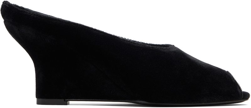 TOTEME Black Peep-Toe Velvet Wedge Mule Heels 261771F122001