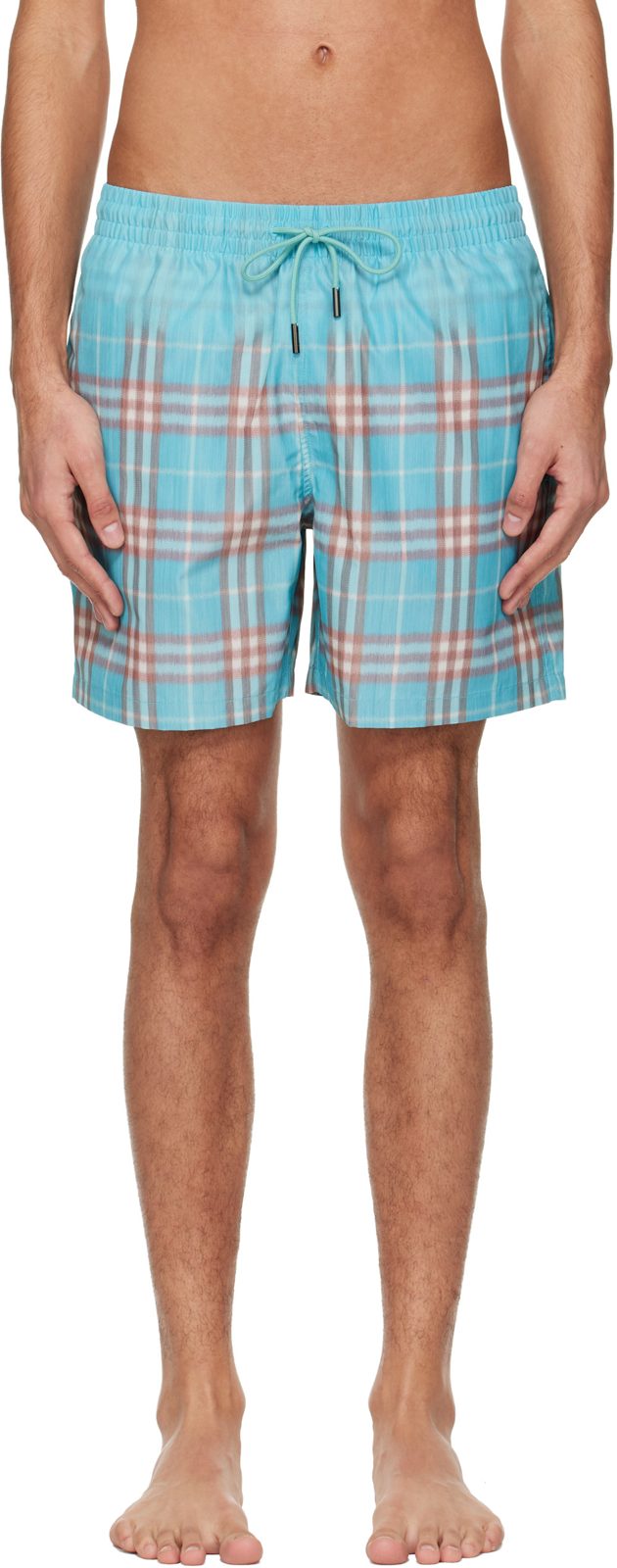 Blue Gradient Check Swim Shorts 261376M208003